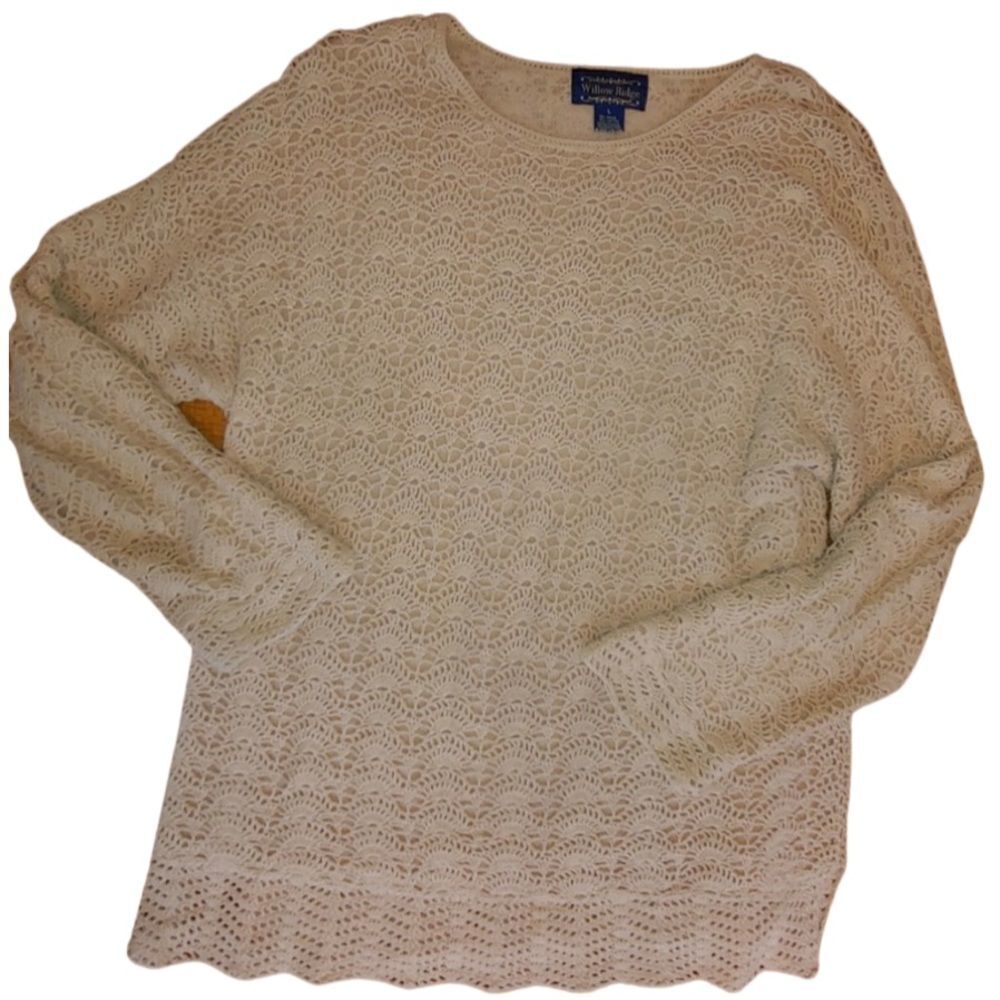 WILLOW RIDGE crocheted sweater, tan, very large